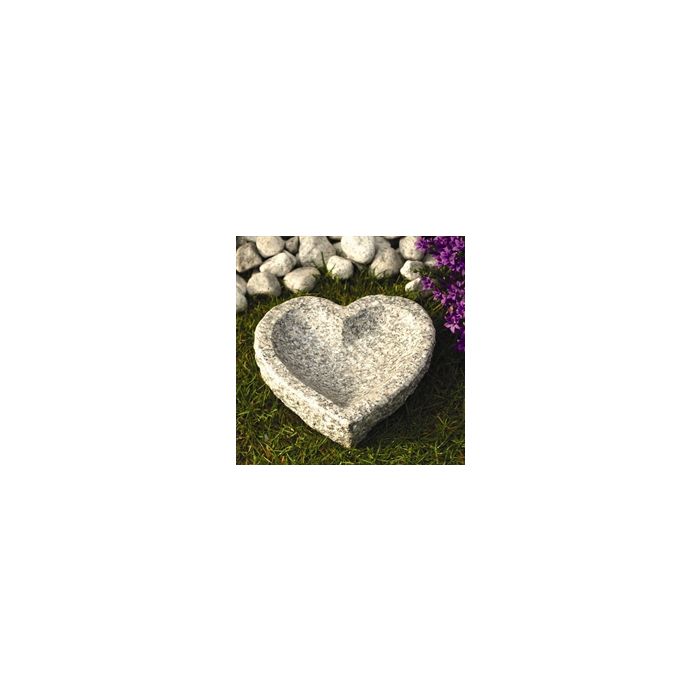 Fuglebad hjerteform lysegrå granit Ø20cm