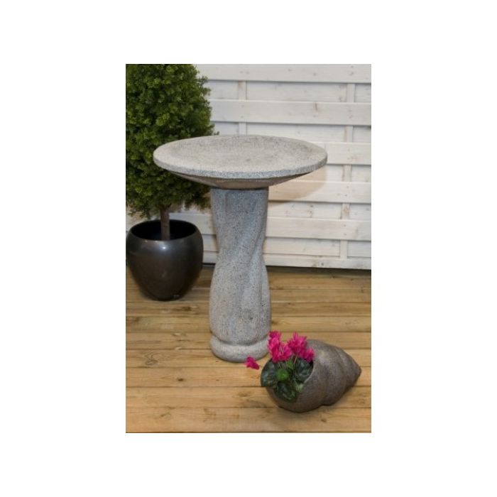 Fuglebad rund på sokkel grå granit 70x50cm